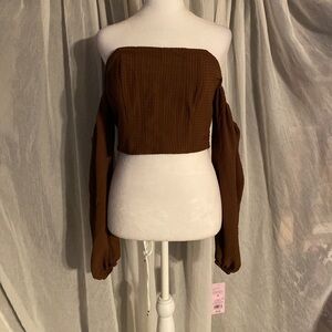 Wild Fable Off The Shoulder Brown Crop Top Size Medium NEW with tags!!